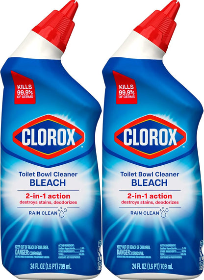 Clorox Toilet Bowl Cleaner Bleach Rain Clean, Non-Abrasive Germ-Killing Gel for Safe Everyday Bathroom Use