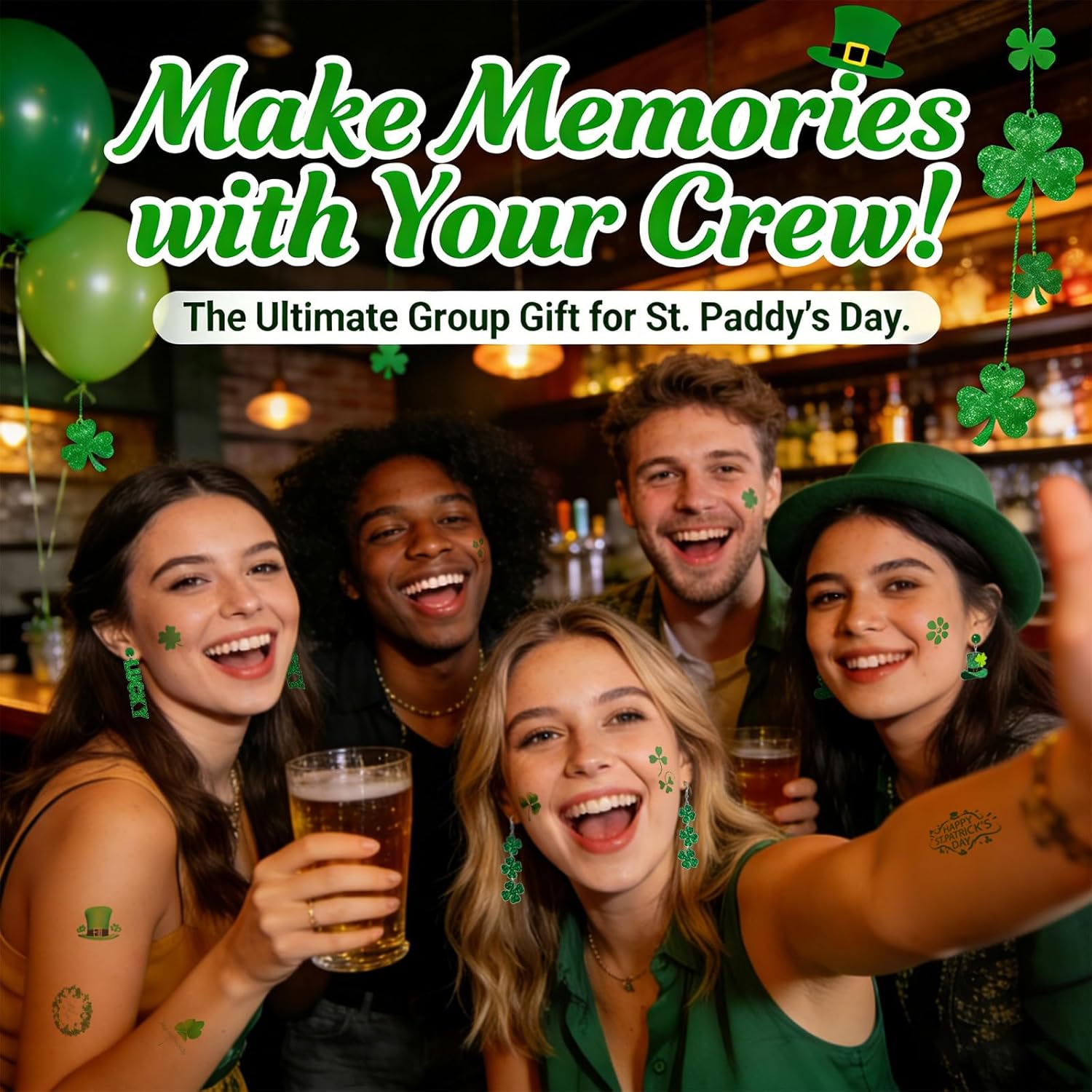 Clover Bloom St Patricks Day Earrings and Tattoos – Unique Irish Gift Idea for Her with Green Shamrock Jewelry and Temporary Body Art for Holiday Gifting
