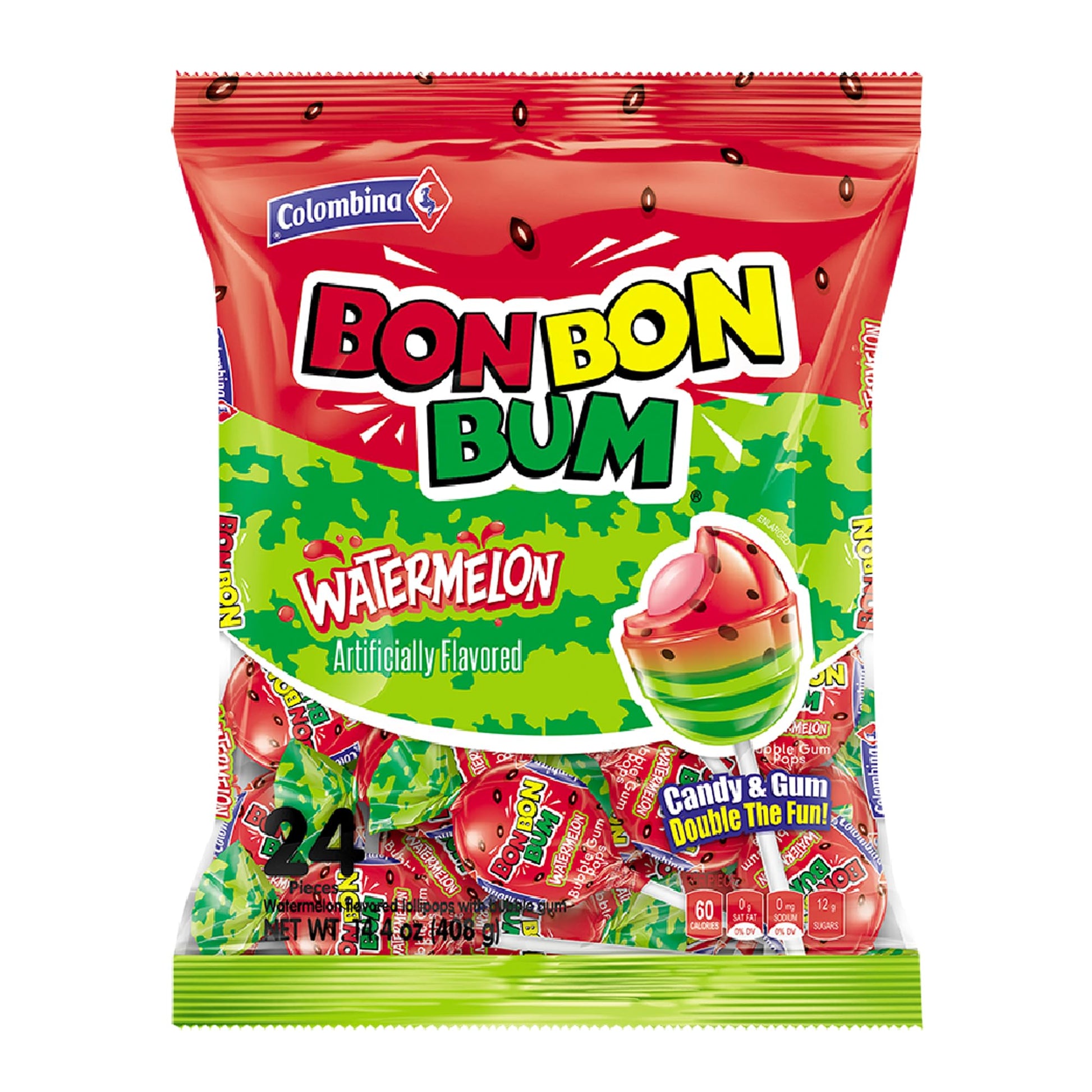 Colombina Bon Bon Bum Lollipops – Tropical Hard Candy with Chewy Gum Center for Kids Lunchboxes and After-School Snacks