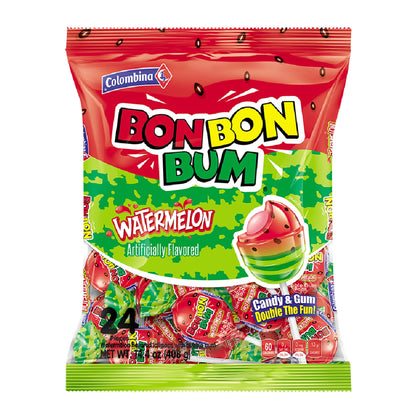 Colombina Bon Bon Bum Lollipops – Tropical Hard Candy with Chewy Gum Center for Kids Lunchboxes and After-School Snacks