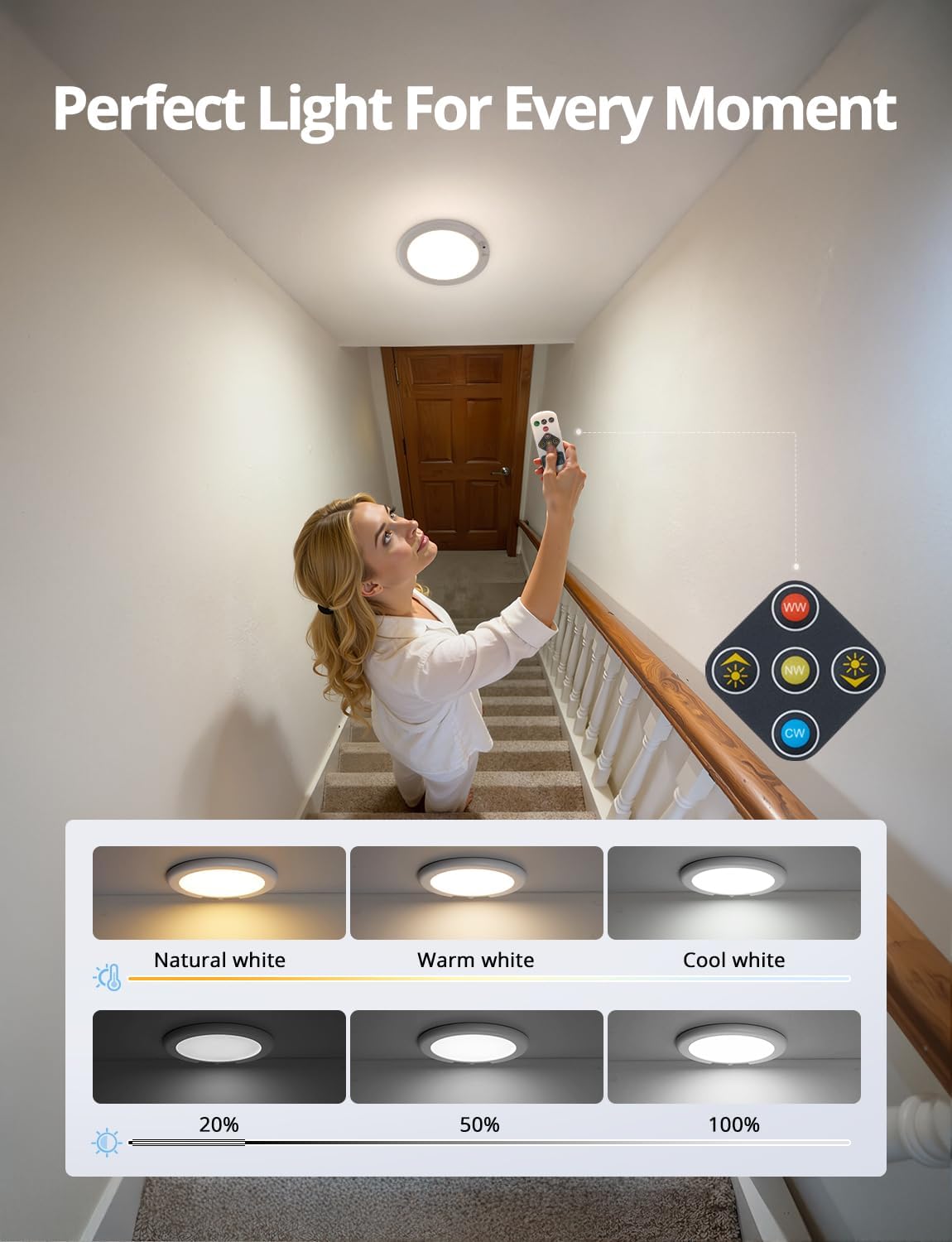 Combuh Cordless PIR Ceiling Lamp – 13ft Detection Night Light for Bedroom to Bathroom Path, No Open Flame or Hot Bulb