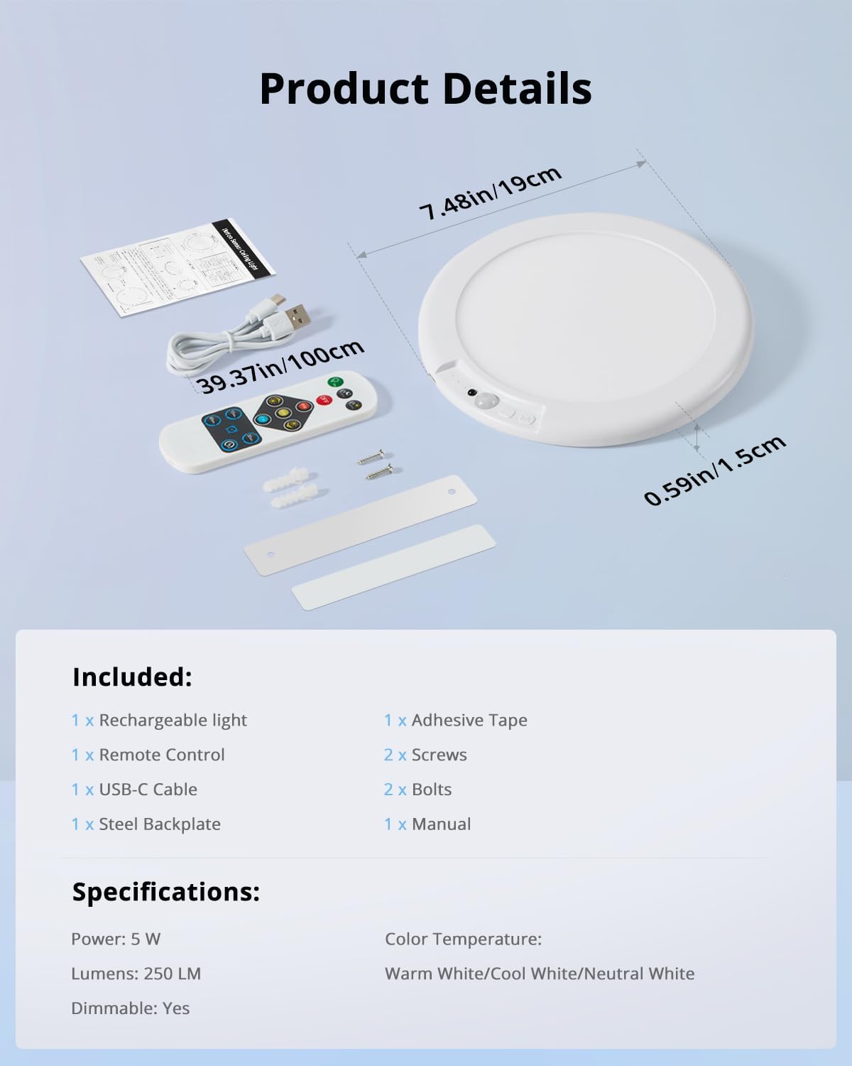 Combuh Cordless PIR Ceiling Lamp – 13ft Detection Night Light for Bedroom to Bathroom Path, No Open Flame or Hot Bulb