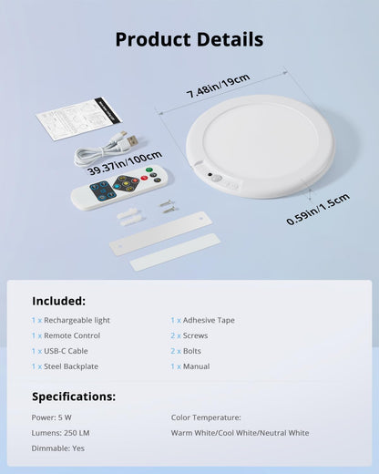 Combuh Cordless PIR Ceiling Lamp – 13ft Detection Night Light for Bedroom to Bathroom Path, No Open Flame or Hot Bulb