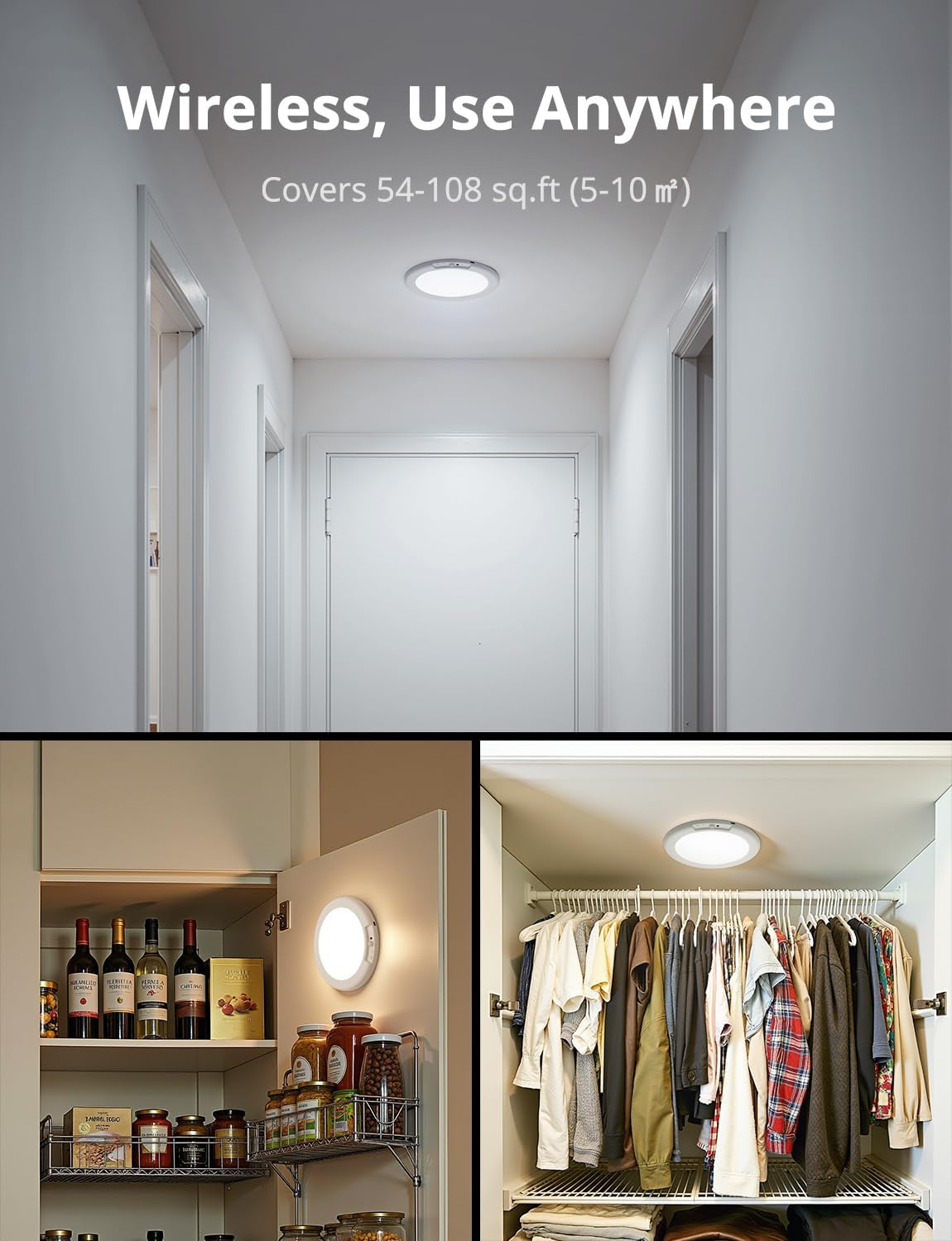 Combuh Cordless PIR Ceiling Lamp – 13ft Detection Night Light for Bedroom to Bathroom Path, No Open Flame or Hot Bulb