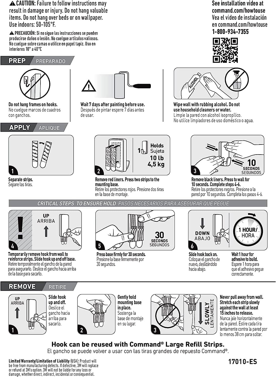 Command 10 lb XL Heavyweight Hook – Home Office Adhesive Hooks for Focused Workspaces and Reusable Wall Organizer Mounting