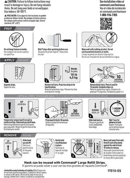 Command 10 lb XL Heavyweight Hook – Home Office Adhesive Hooks for Focused Workspaces and Reusable Wall Organizer Mounting