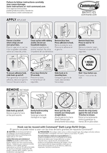 Command Bath Large Towel Hook Value Pack – Simple Towel Hanger for Neutral, Uncluttered Bathroom Design