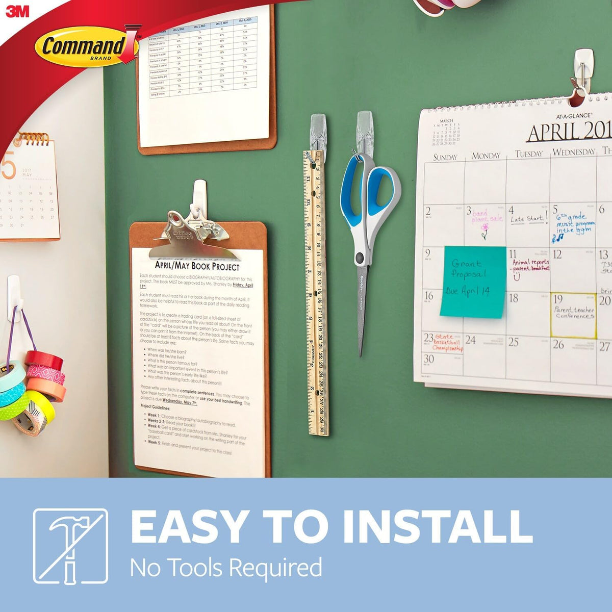 Command Medium Clear Wire Toggle Hooks for Cubicle Organization, Damage-Free Clear Hooks for Office Accessories