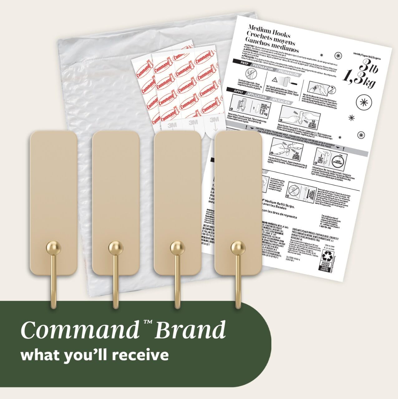 Command Medium Wire Hook Sleek Hooks for Intentional Living Spaces, Removable Wall Storage in Dusty Rose