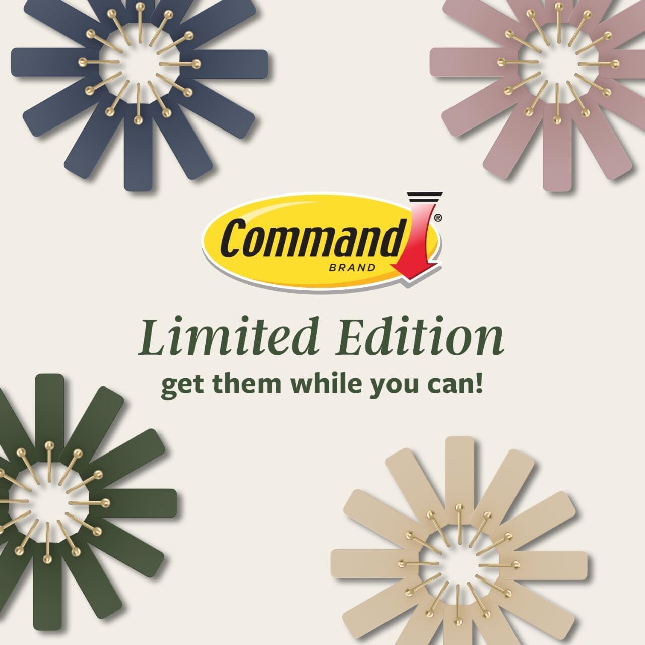 Command Medium Wire Hook Sleek Hooks for Intentional Living Spaces, Removable Wall Storage in Dusty Rose