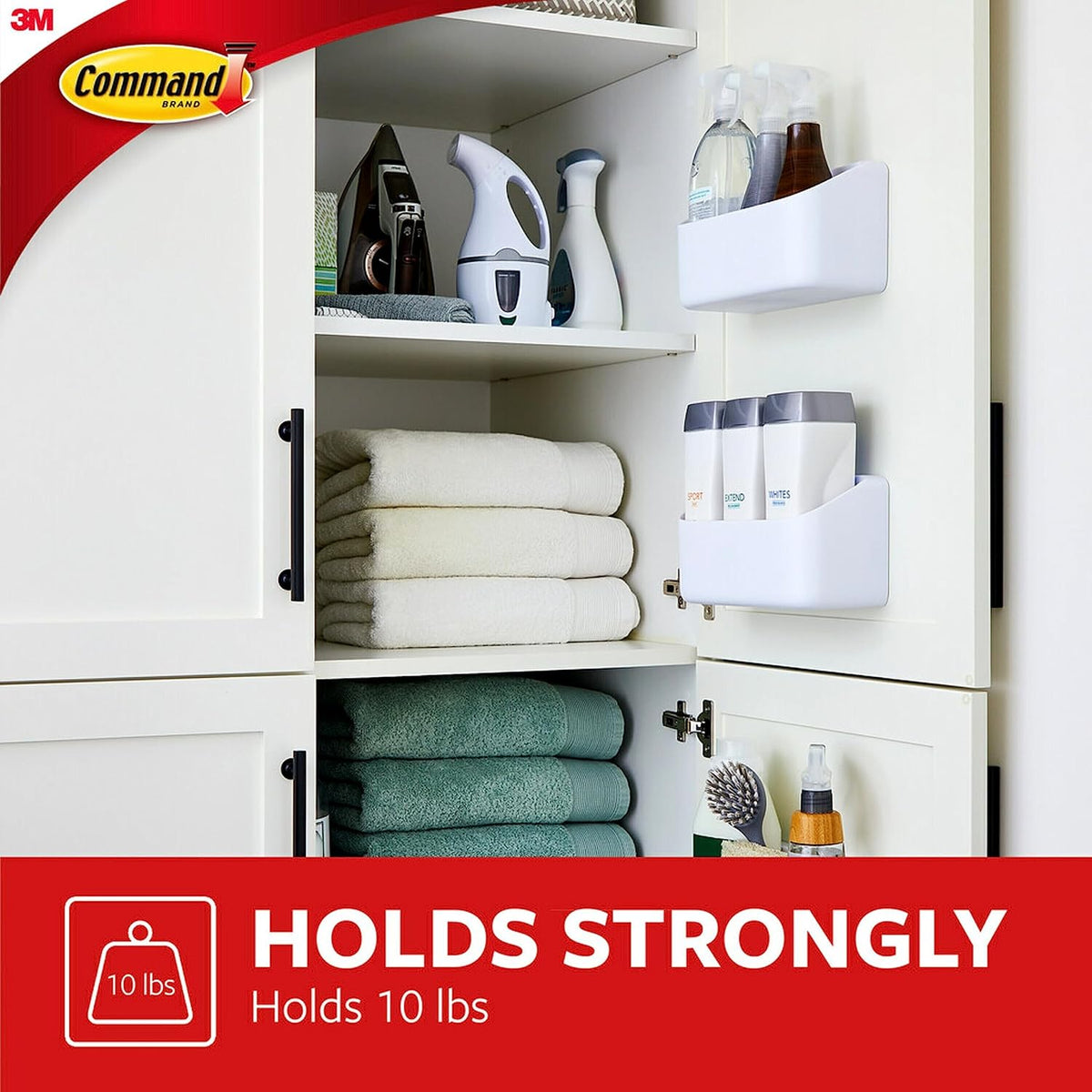 Command Plastic Wall Caddy for Pantry Aesthetic, Adhesive Storage Basket for Sponges and Seasonings