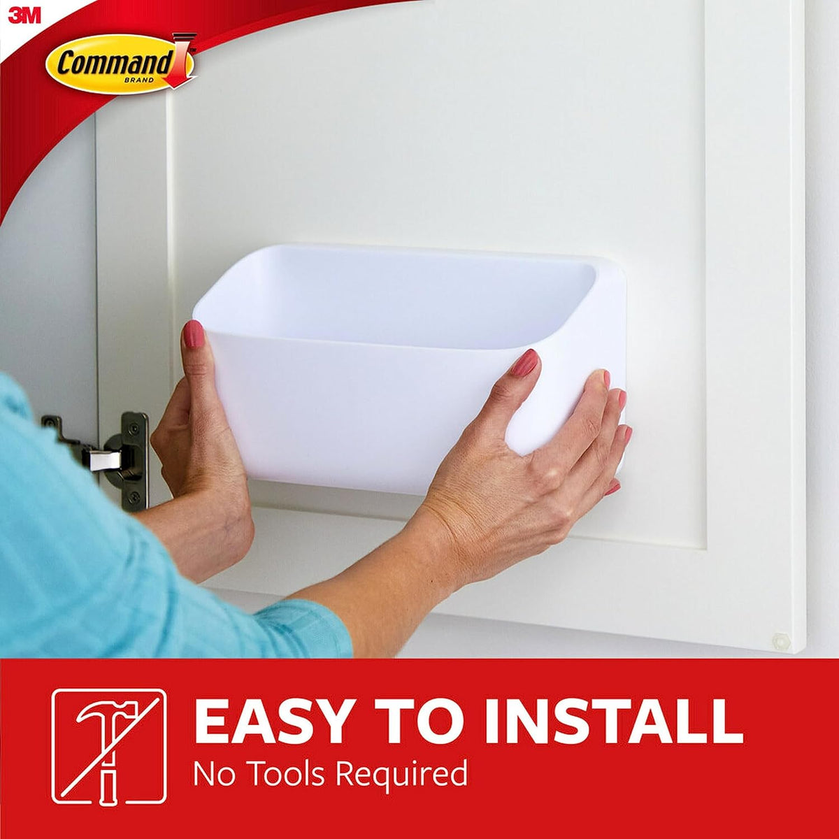Command Plastic Wall Caddy for Pantry Aesthetic, Adhesive Storage Basket for Sponges and Seasonings