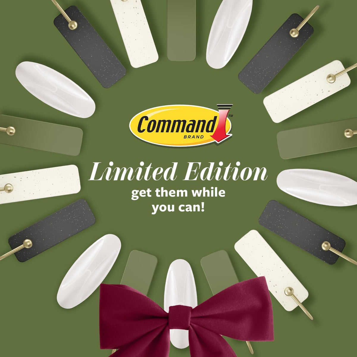 Command Wire Hooks and Spring Clips in Sage, Intentional Holiday Hooks for a Less Is More Seasonal Display