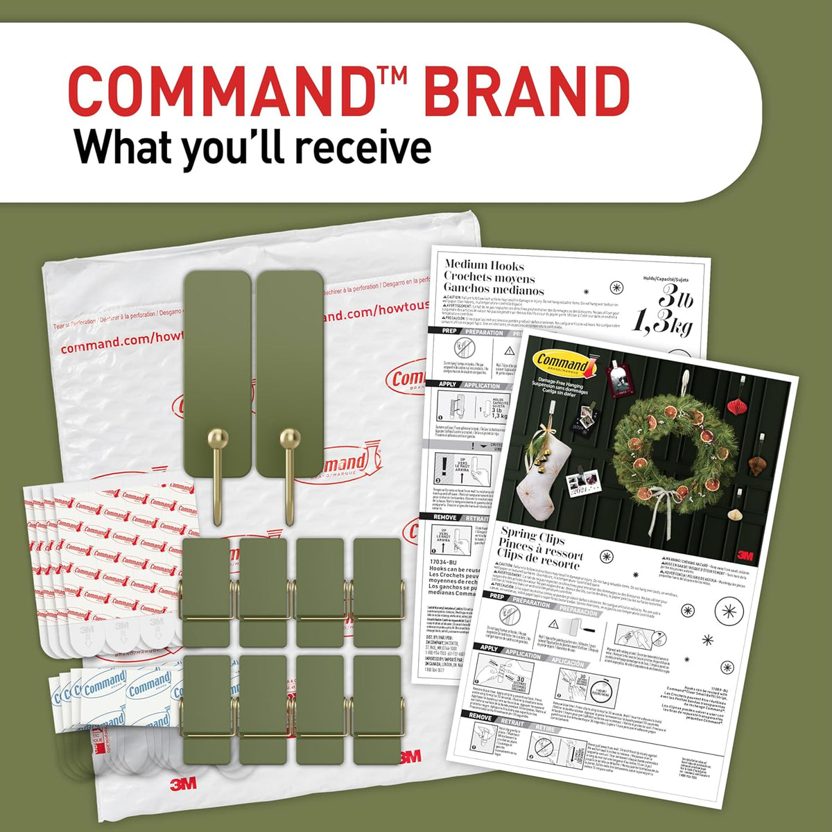 Command Wire Hooks and Spring Clips in Sage, Intentional Holiday Hooks for a Less Is More Seasonal Display