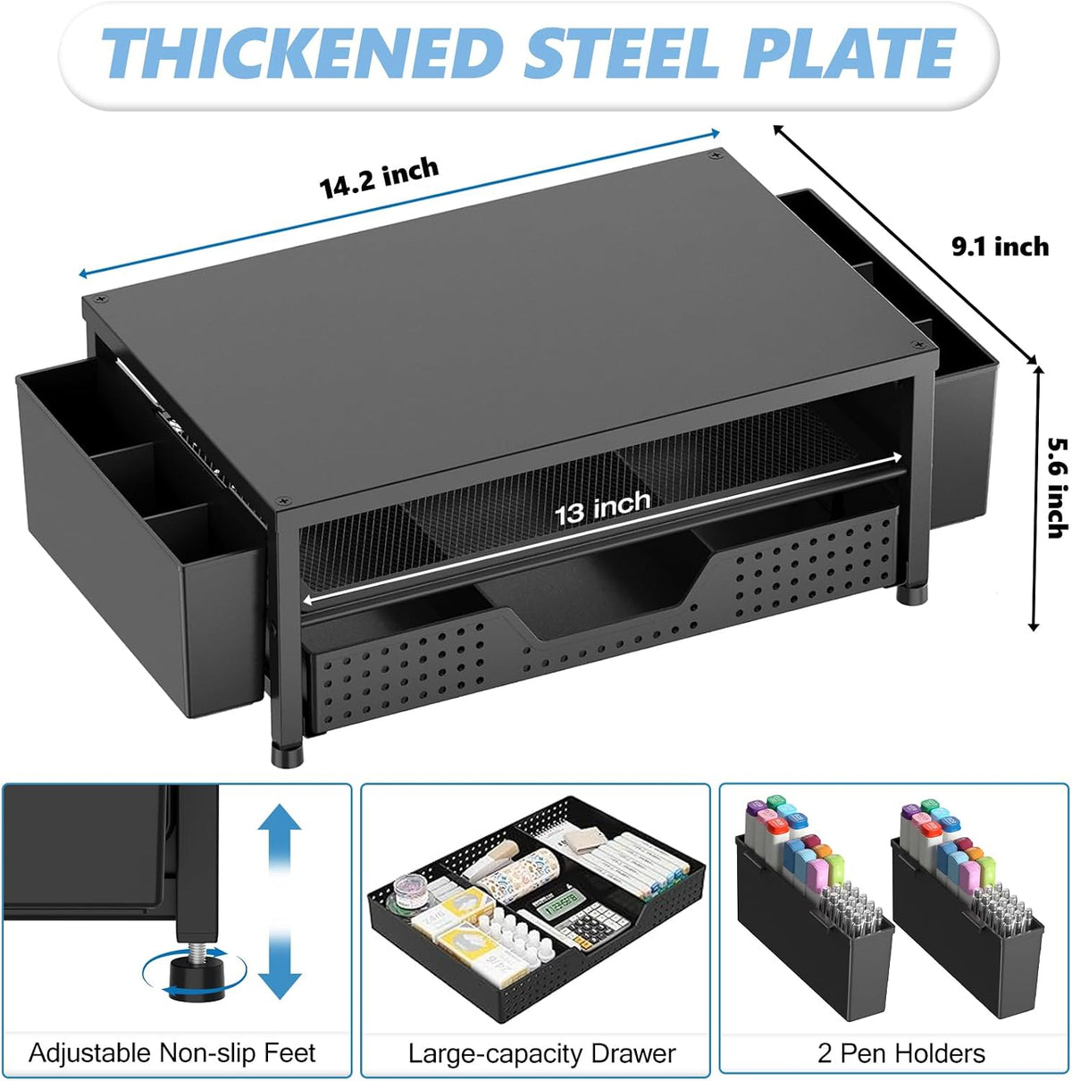 compact 14 x 9.1 x 5.6 inch rectangular footprint and 17 color/finish variants including wood grains and soft pastels