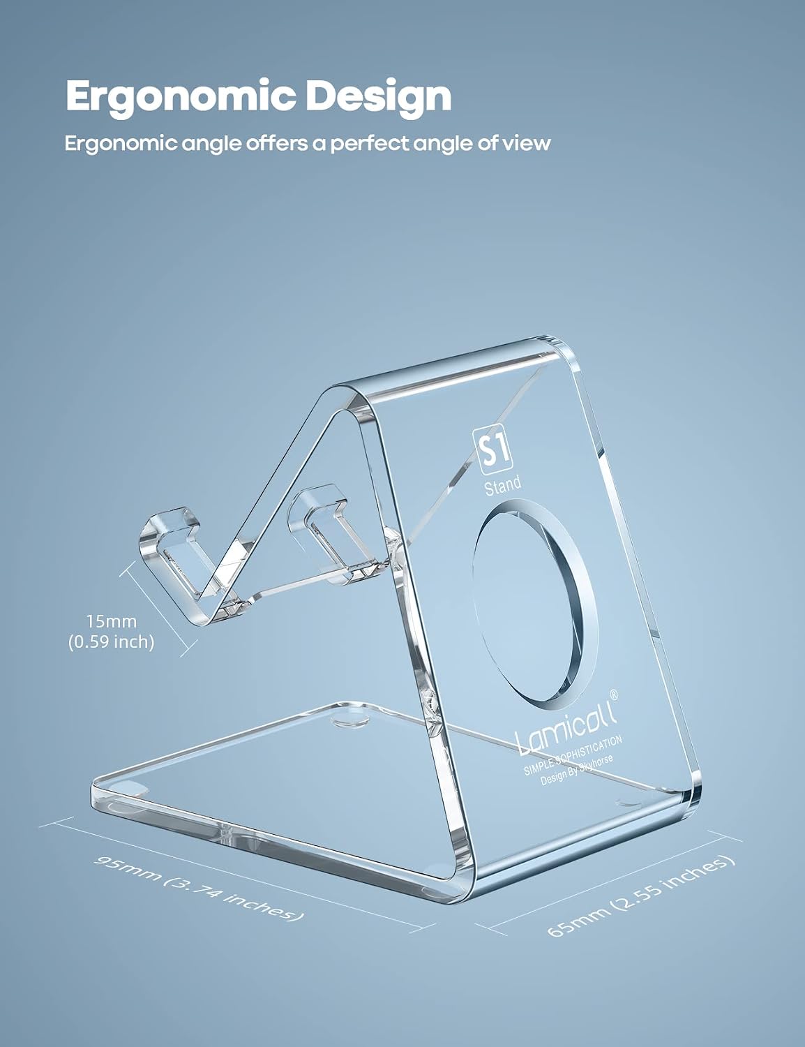 compact 2.56 x 3.74 x 3.15 inch footprint that keeps the desk uncluttered