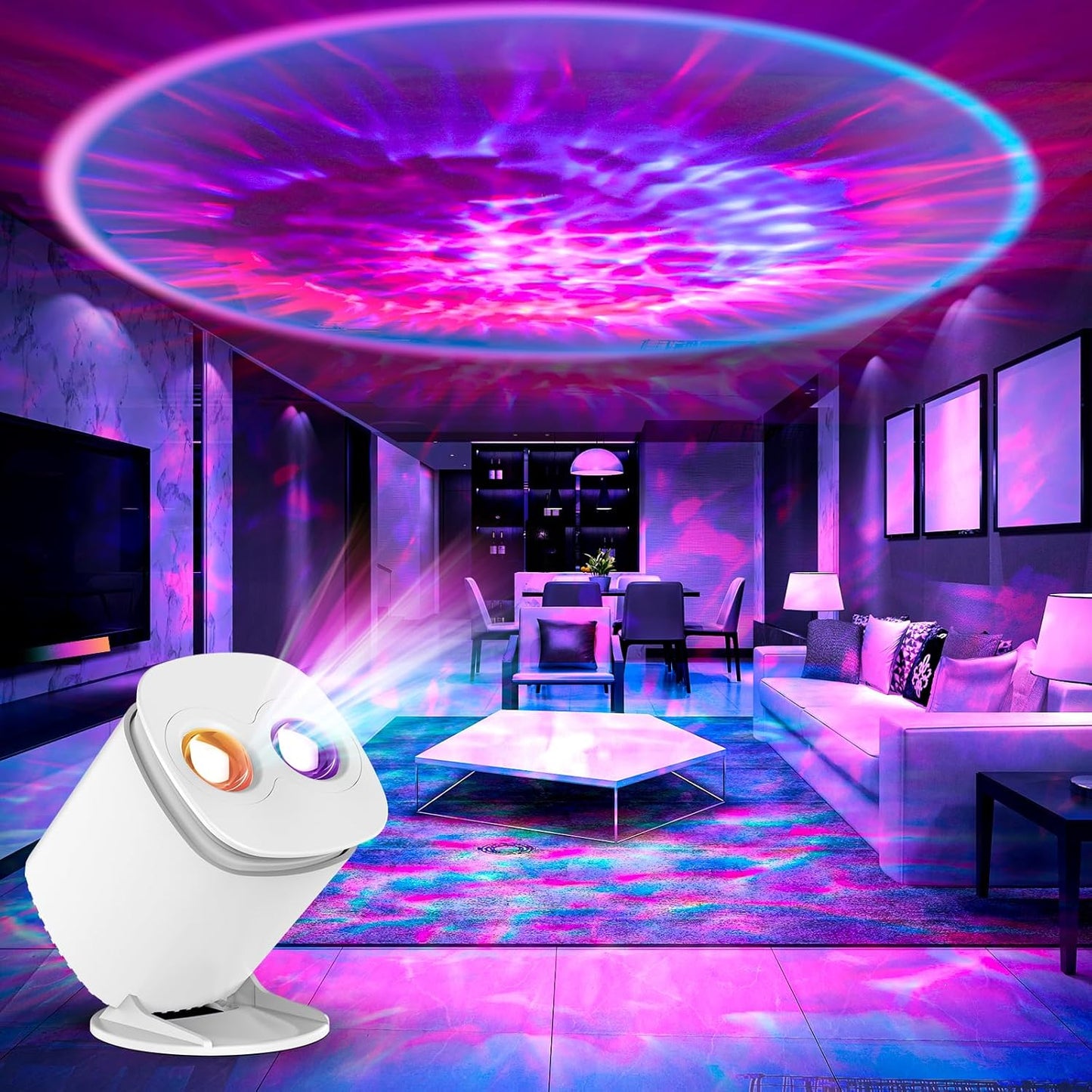 Compact Galaxy Projector – 5x5 Inch Star Night Light for Clutter-Free Nightstand and Intentional Bedroom Setup