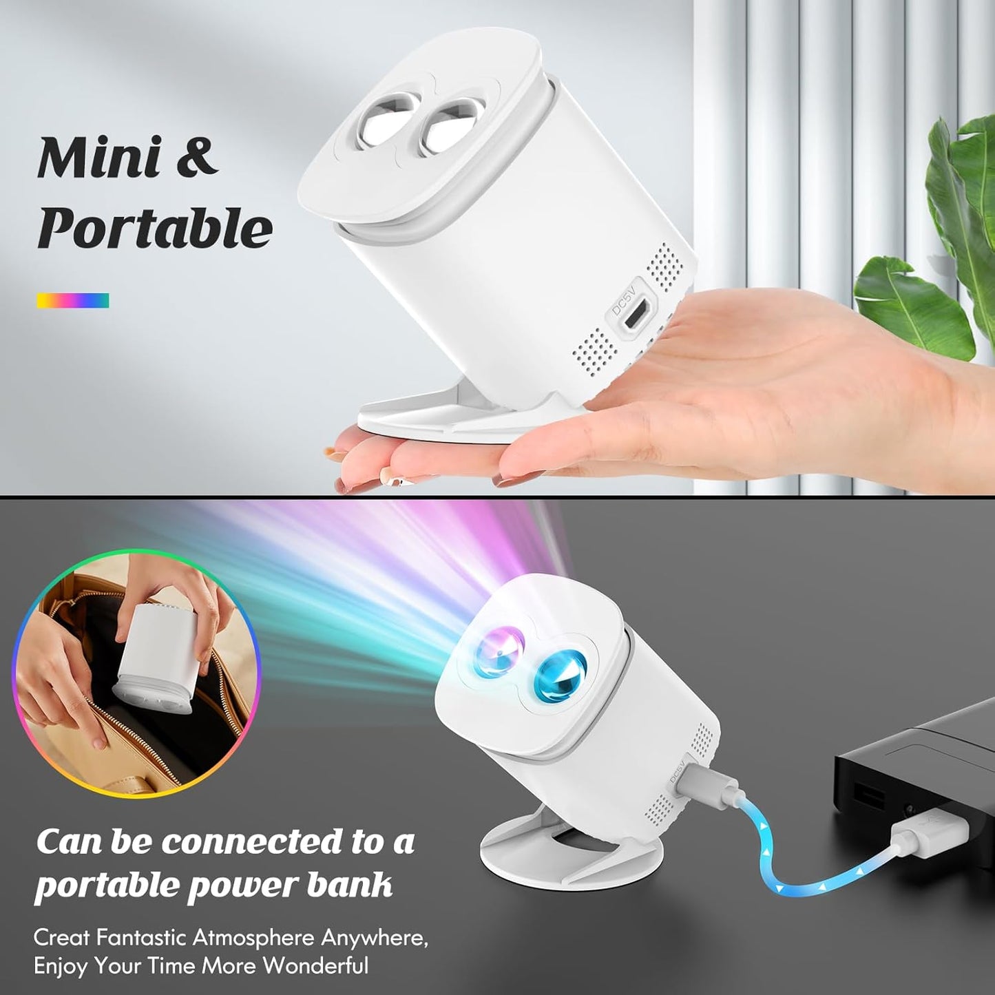 Compact Galaxy Projector – 5x5 Inch Star Night Light for Clutter-Free Nightstand and Intentional Bedroom Setup