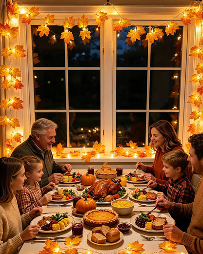 Cordless Fall Garland – Warm Ambiance Decor for TV Cabinet and Entryway Console