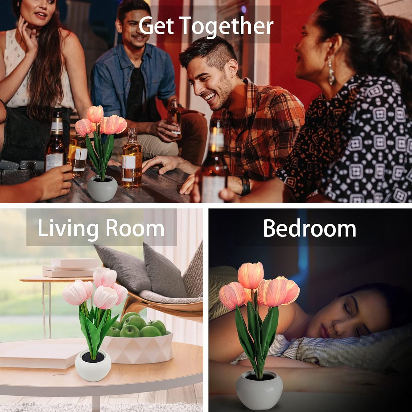 Cordless Tulip Table Light – Pink Faux Flower Lamp for Camping, Picnic, and Backyard Gatherings