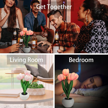 Cordless Tulip Table Light – Pink Faux Flower Lamp for Camping, Picnic, and Backyard Gatherings