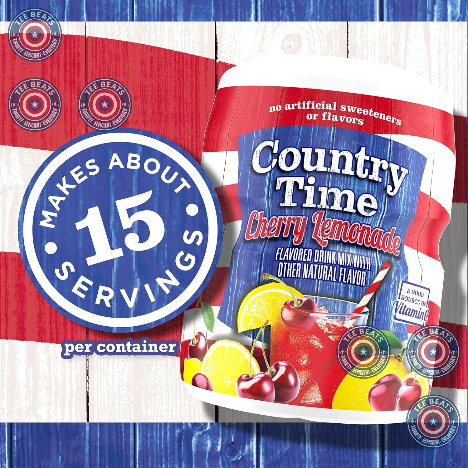 Country Time Cherry Lemonade Drink Mix – Lightweight Cherry Beverage for Travel Coolers, Picnic Baskets, and Park Days, 18.3 oz