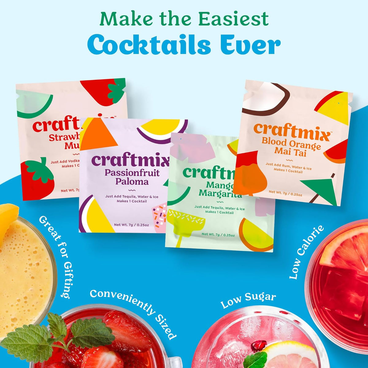 Craftmix Cocktail & Mocktail Travel Set – Picnic & Backyard Patio Drink Mixers, 2-Year Shelf Life