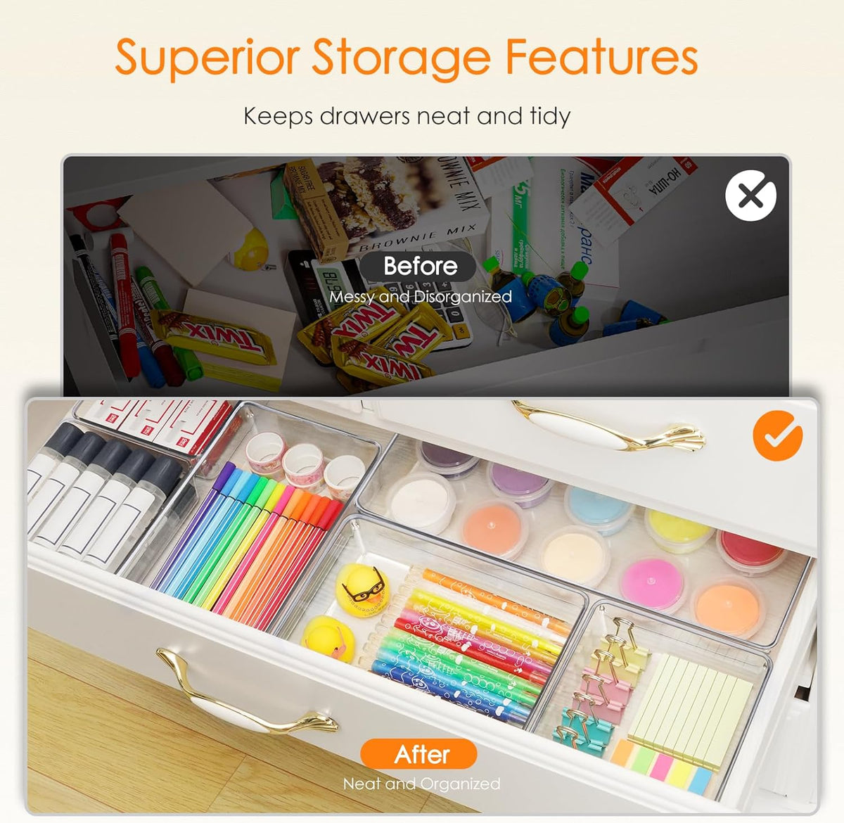 Criusia Clear Storage Bins – Child-Friendly Dresser Organizer, Crack-Resistant Drawer Trays