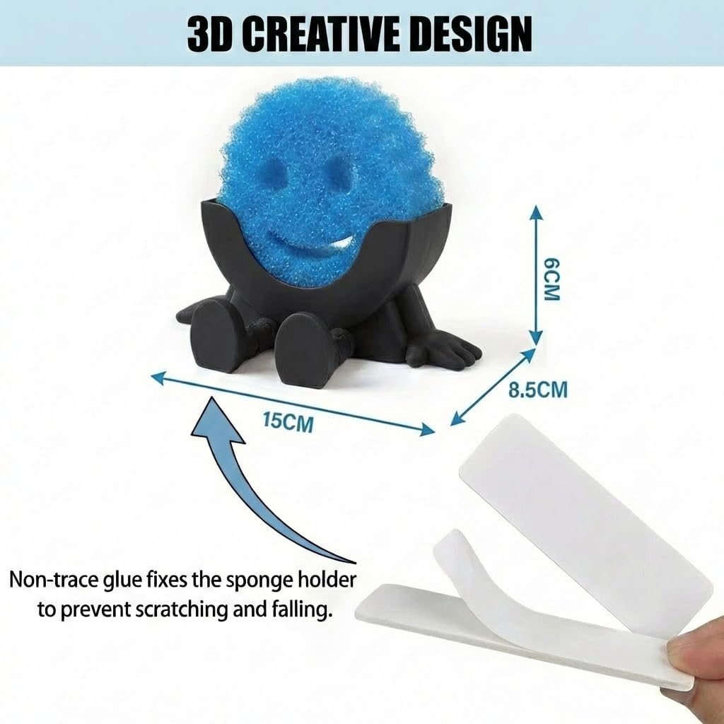 custom-contoured cradle shaped specifically for round smile-face / scrub daddy sponges