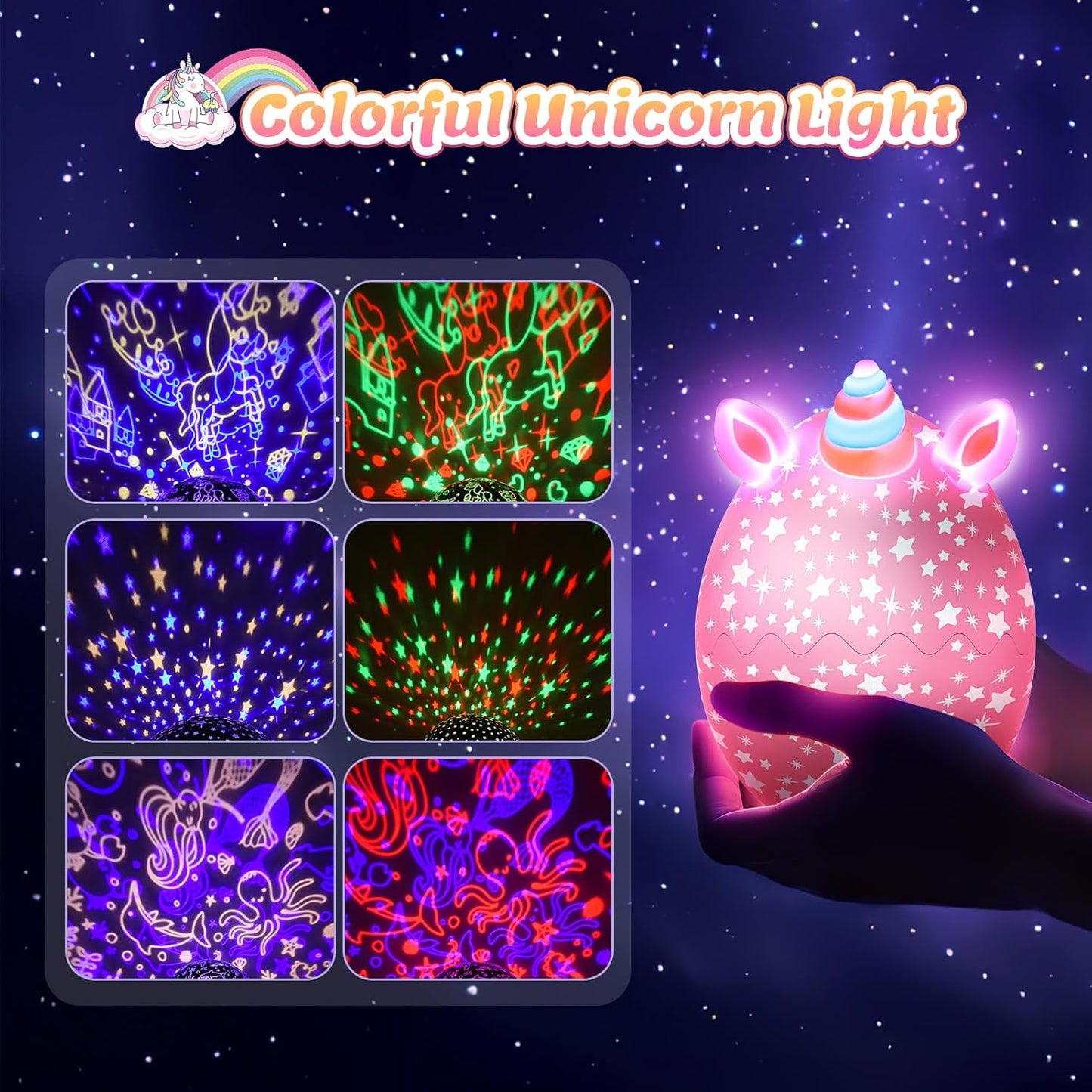 Cute Egg-Shaped Projector Lamp – Shelf and Nightstand Decor for Girls Bedroom, Unicorn and Dinosaur Styles