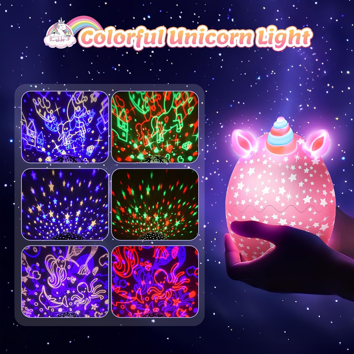Cute Egg-Shaped Projector Lamp – Shelf and Nightstand Decor for Girls Bedroom, Unicorn and Dinosaur Styles