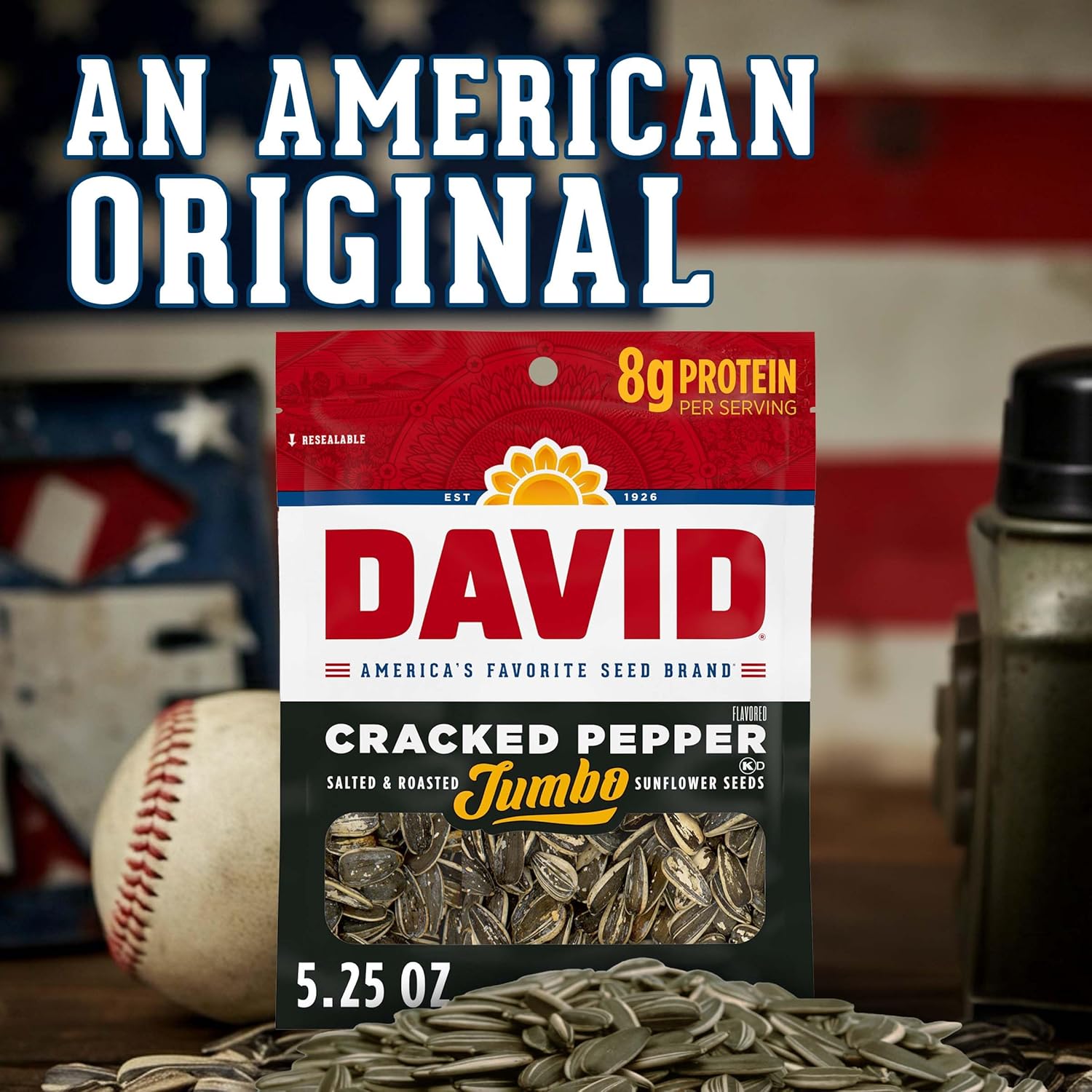 DAVID Cracked Pepper Sunflower Seeds – Better-for-You Crunch Alternative to Chips with 8g Protein and 2g Fiber, 5.25 oz