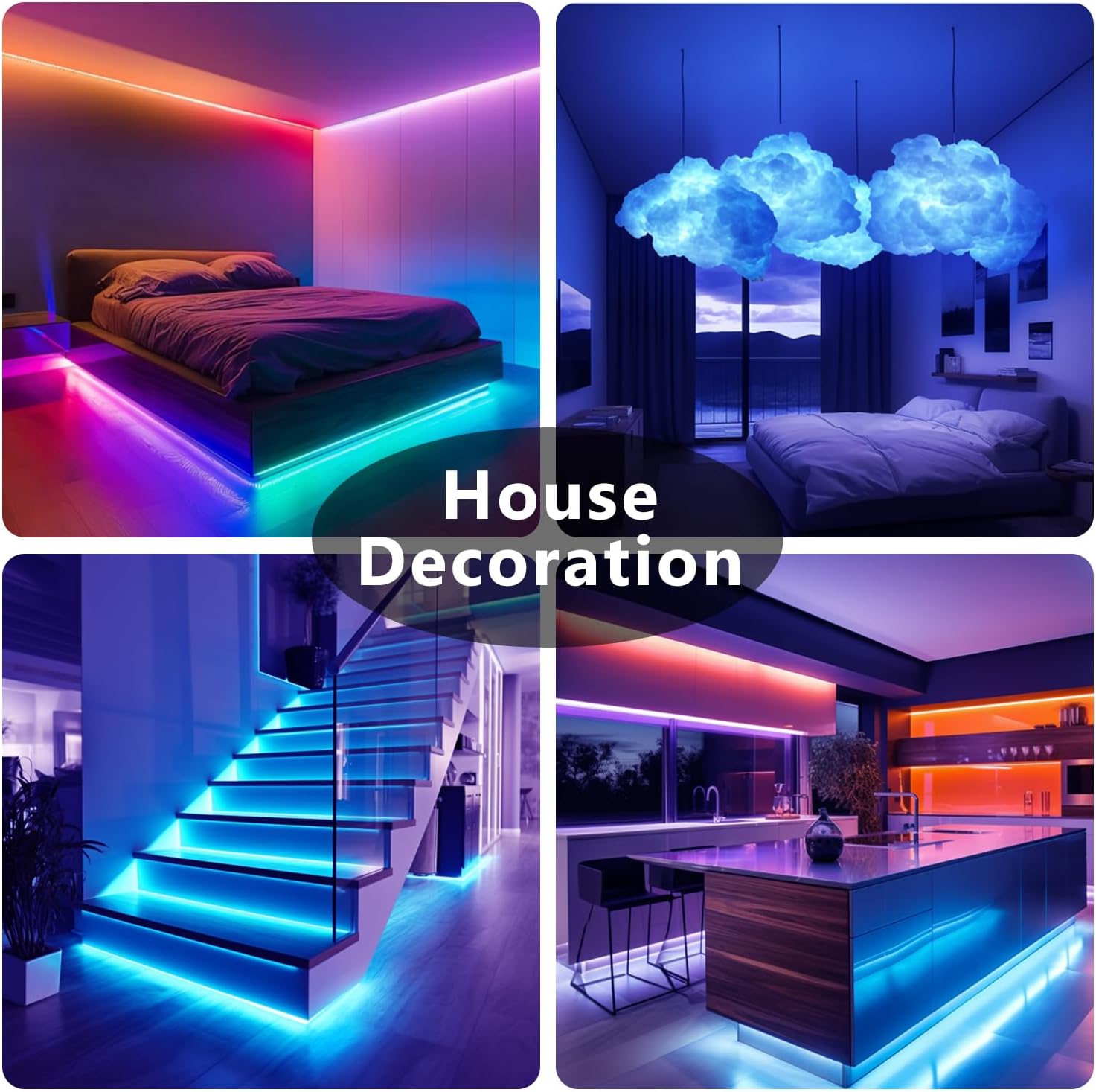 DAYBETTER RGB LED Strip Lights 65.6ft to 200ft Music Sync Color Changing Housewarming Gift for Bedroom Dorm Room and Apartment