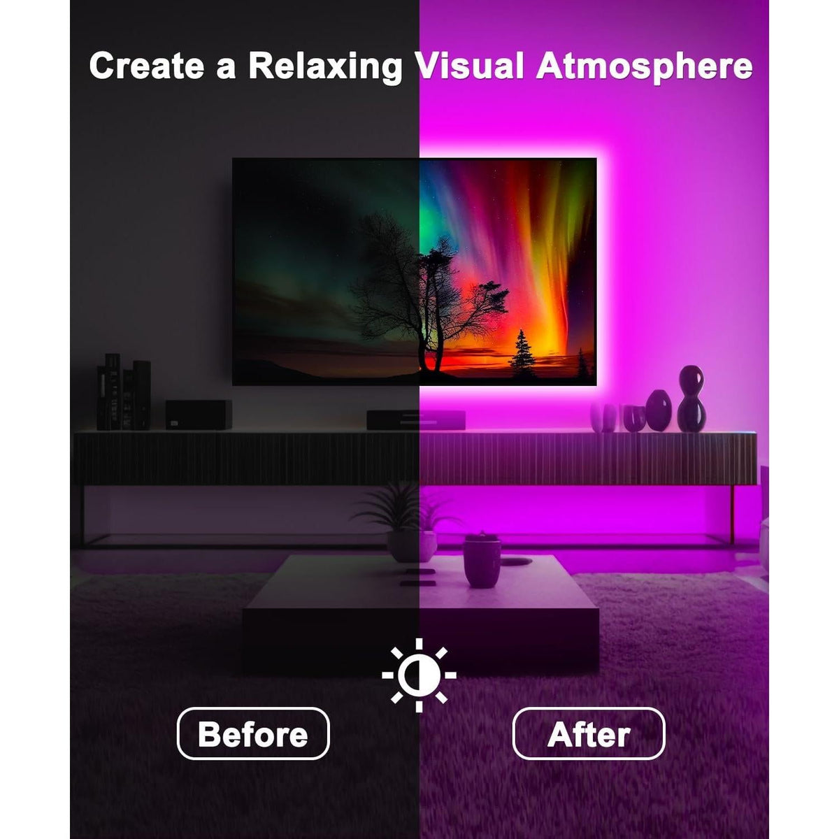 Daymeet TV Glow Light Strip – Elevated Home Decor for Basement Lounge and Game Room, Sound-Activated RGB