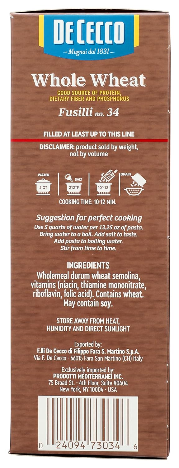 De Cecco Whole Wheat Fusilli – Thoughtful Gourmet Pantry Gift for Health-Conscious Hosts