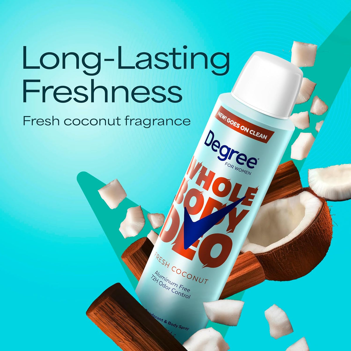 Degree Women Deodorant Spray Fresh Coconut Scent 72H Aluminum Free Sensitive Skin Friendly Bath Time Essential