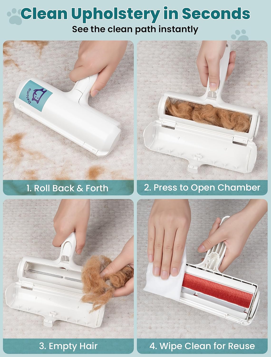 DELOMO Pet Hair Remover Roller – Lightweight Lint Roller for Picnic Blankets and Patio Furniture, Reusable Fur Remover for Outdoor Lounging