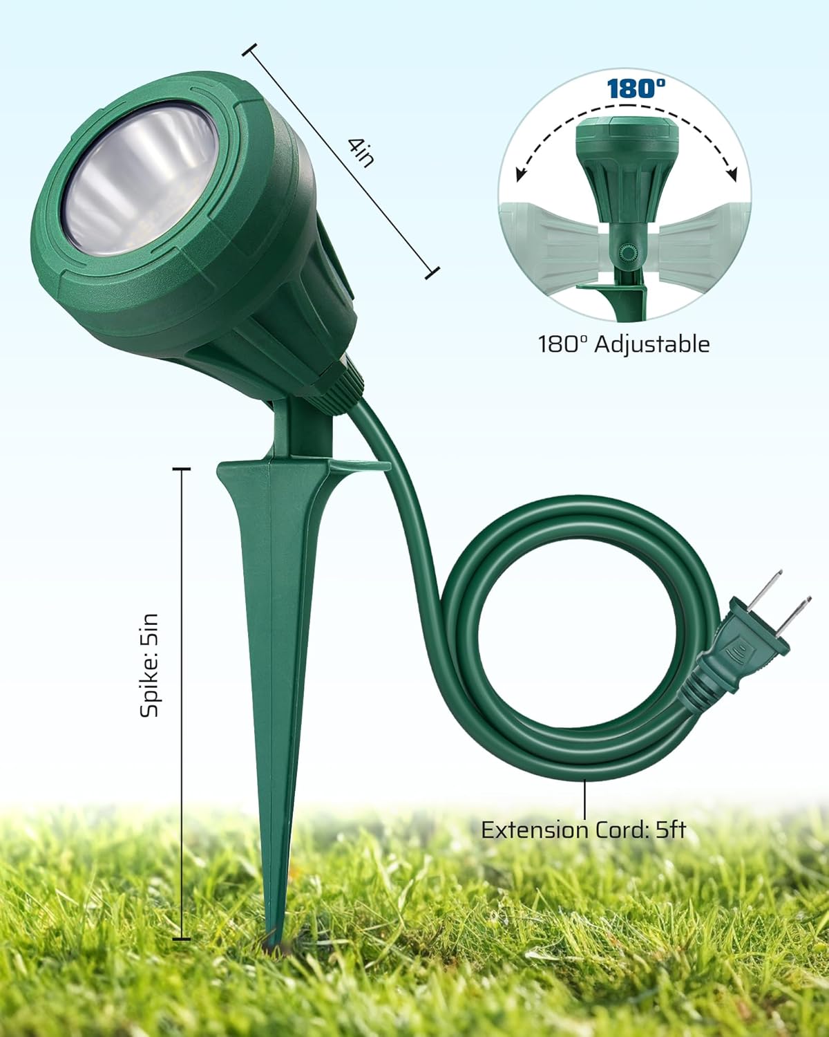 DEWENWILS Adjustable 90-Degree LED Spot Light – Minimalist Black or Green Fixture for Modern Landscaping and Holiday Ambiance