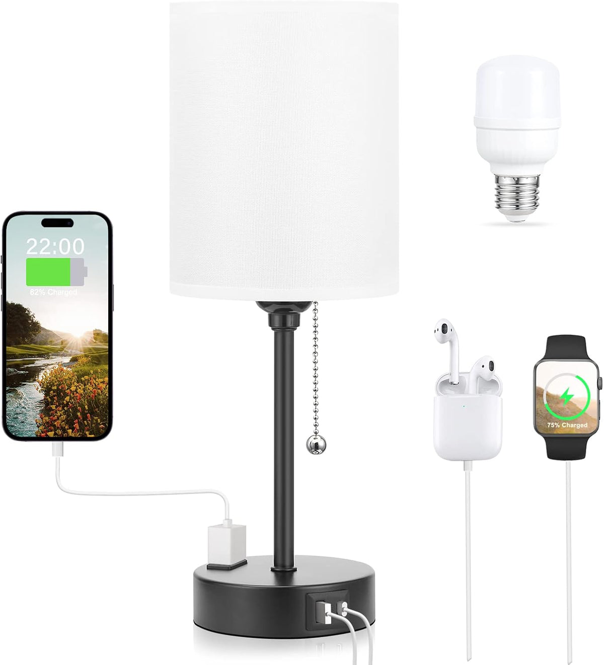 Dicoool Family-Friendly Nightstand Light for Kids Room – Rust-Resistant LED Lamp with USB Ports and AC Outlet