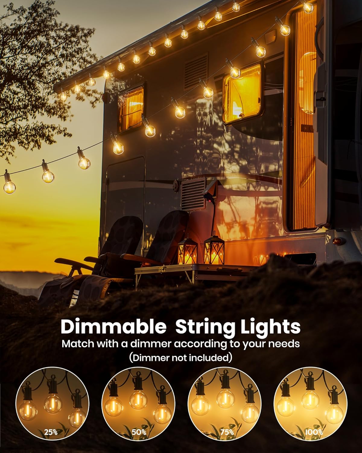 dimmable from 25% to 100% via external dimmer (not included)