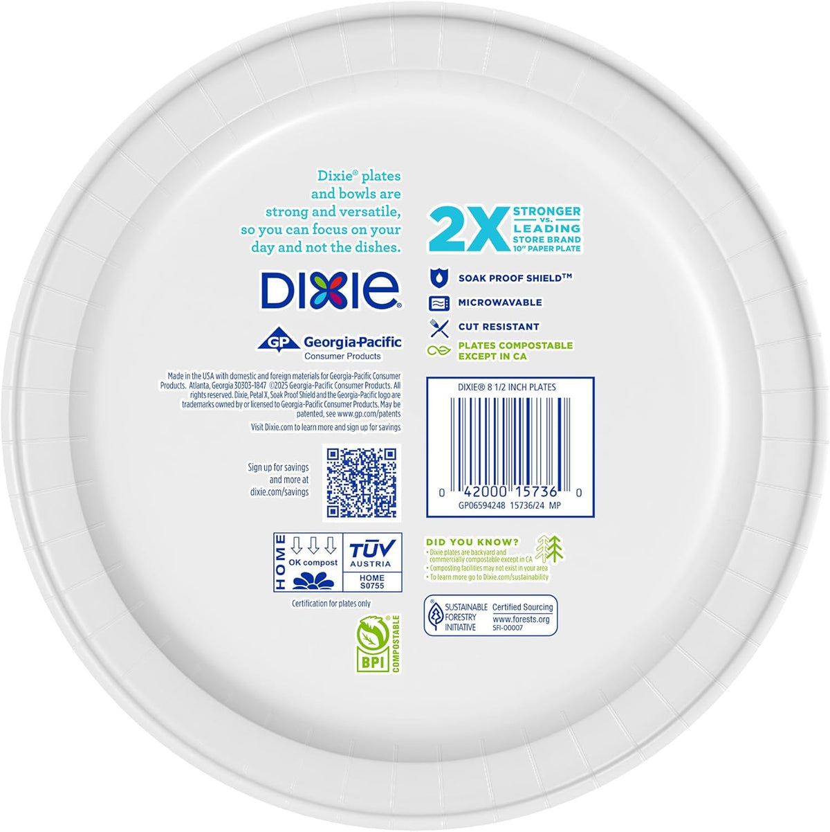 Dixie 2X Stronger Paper Plates 8.5 Inch 90 Count, Durable Disposable Plates for Kids' Lunches, Backyard Parties, and Family Game Night