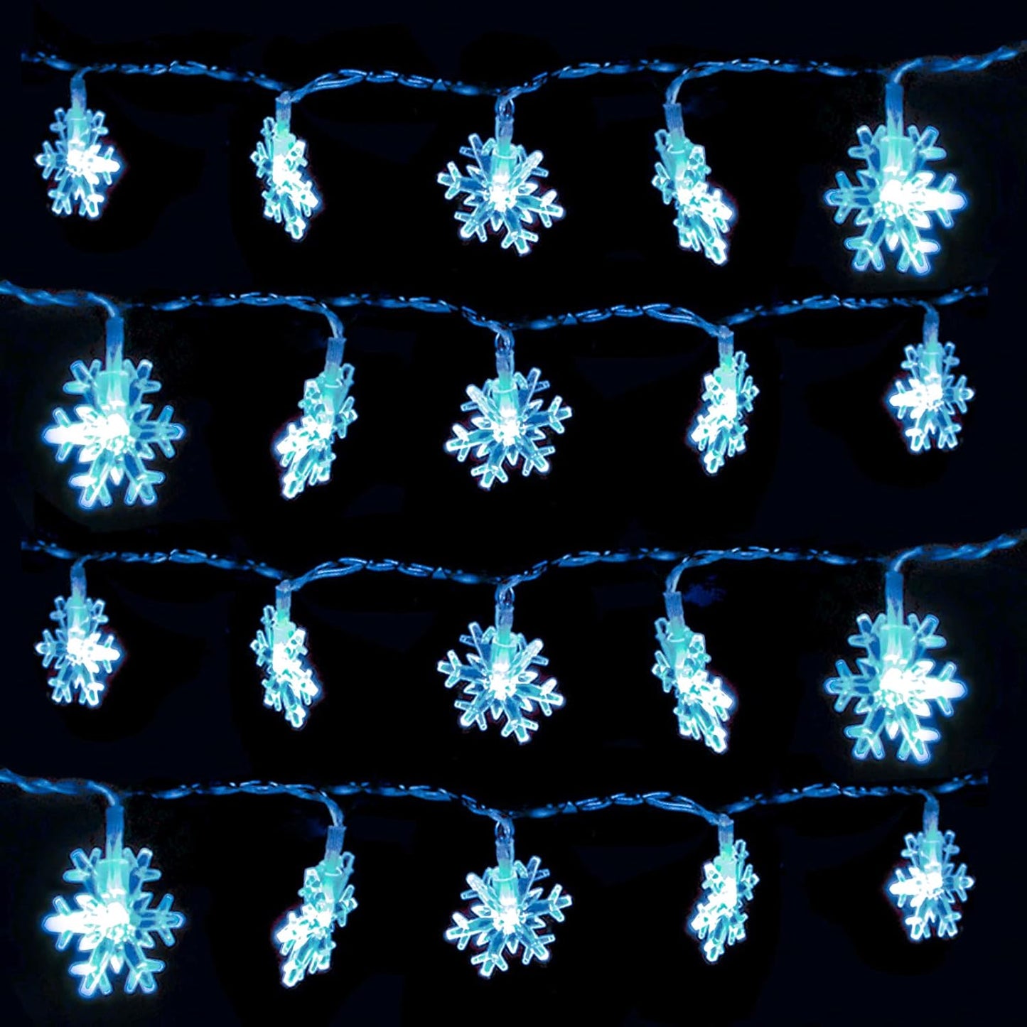 DomeStar Blue Snowflake Fairy Lights – No Fire Risk Holiday Lighting, Low Voltage 4.5V LED Safe Around Kids and Pets