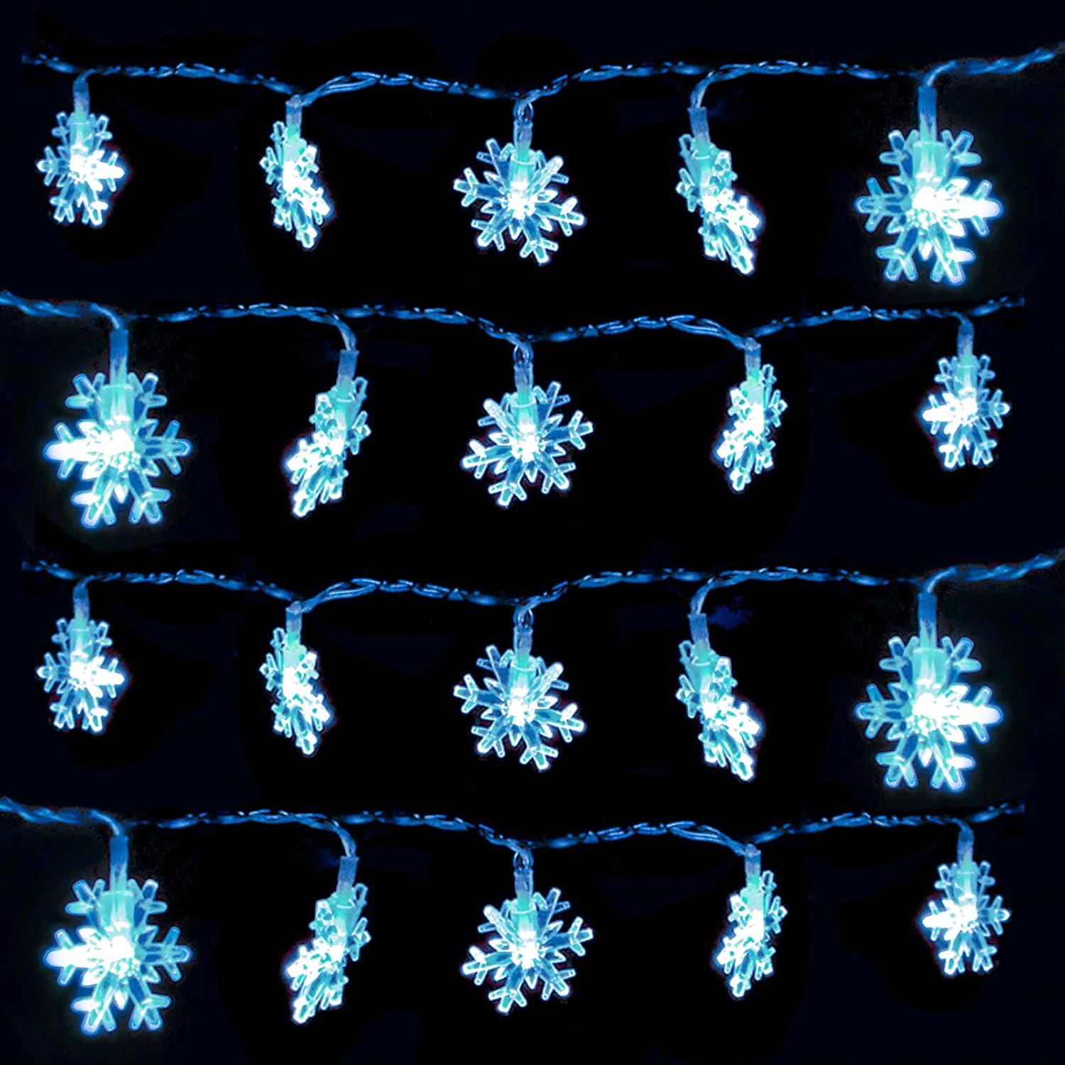 DomeStar Blue Snowflake Fairy Lights – No Fire Risk Holiday Lighting, Low Voltage 4.5V LED Safe Around Kids and Pets