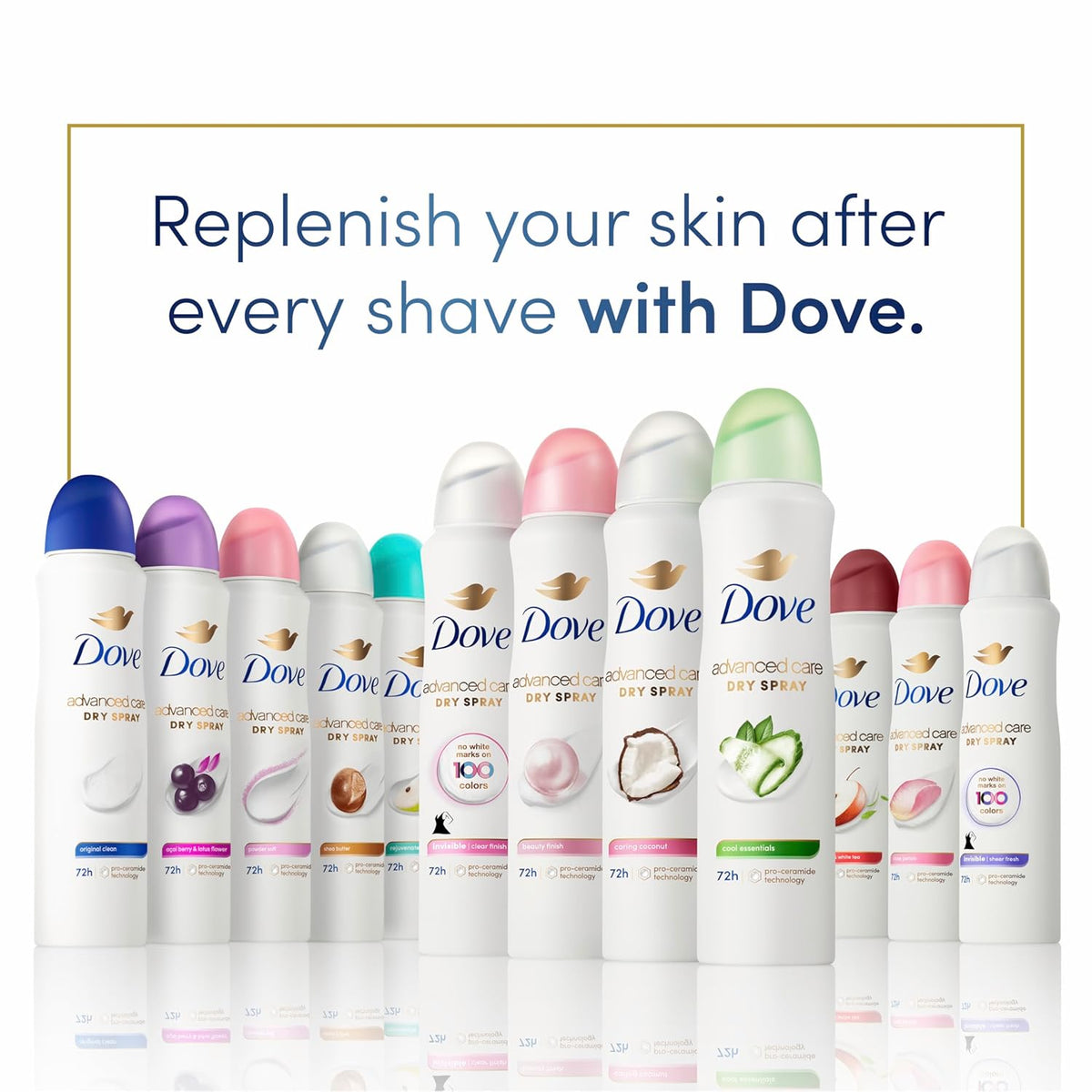 Dove Advanced Care Sensitive Skin Deodorant Spray – Evening Self-Care Ritual for Post-Shave Skin Recovery with Pro Ceramide Boost and 72 Hour Antiperspirant Defense, Lavender 3.8 oz