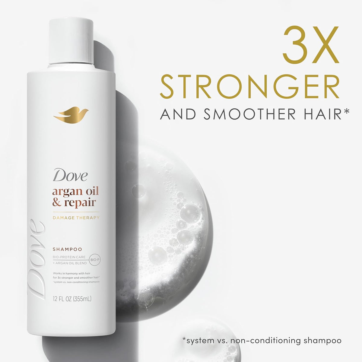 Dove Argan Oil & Repair Shampoo – Calming Haircare Treatment for Stress-Damaged Fine Hair, 12 Fl Oz