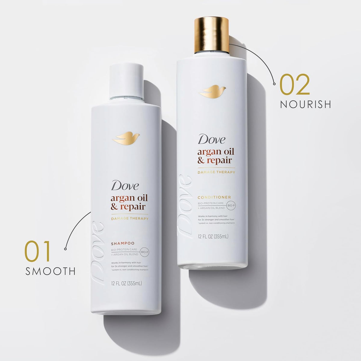 Dove Argan Oil & Repair Shampoo – Calming Haircare Treatment for Stress-Damaged Fine Hair, 12 Fl Oz