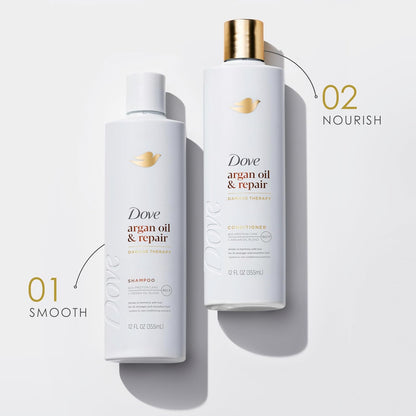 Dove Argan Oil & Repair Shampoo – Calming Haircare Treatment for Stress-Damaged Fine Hair, 12 Fl Oz