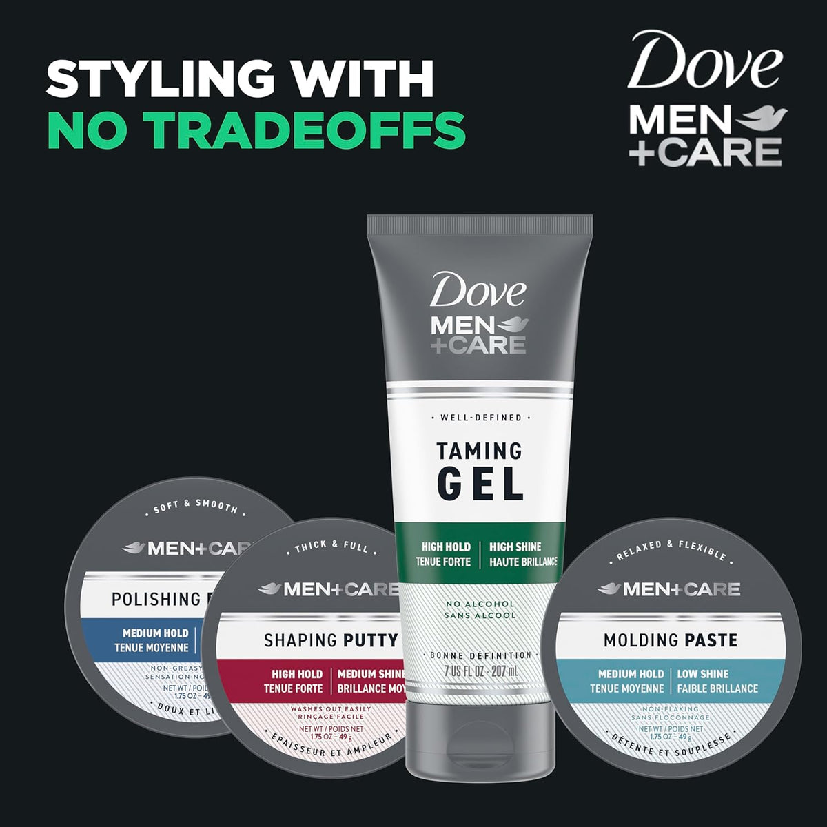 Dove Men+Care Smooth Hold Styling Gel – Simple, Non-Greasy Formula for Clutter-Free Bathroom Counters, 7 oz Multi-Pack