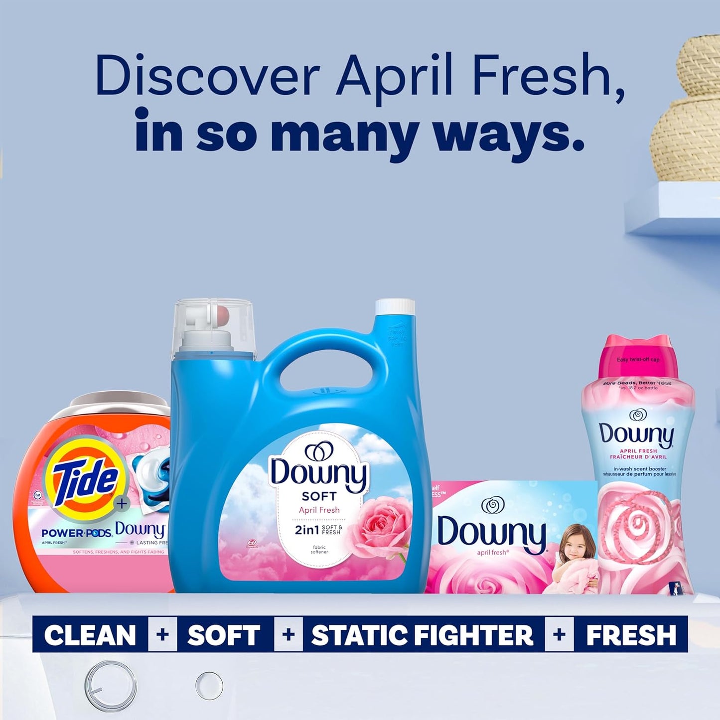 Downy Soft Concentrated Fabric Softener Liquid, Unscented Option, Pure Laundry Care for Neutral Aesthetic and Uncluttered Home Spaces