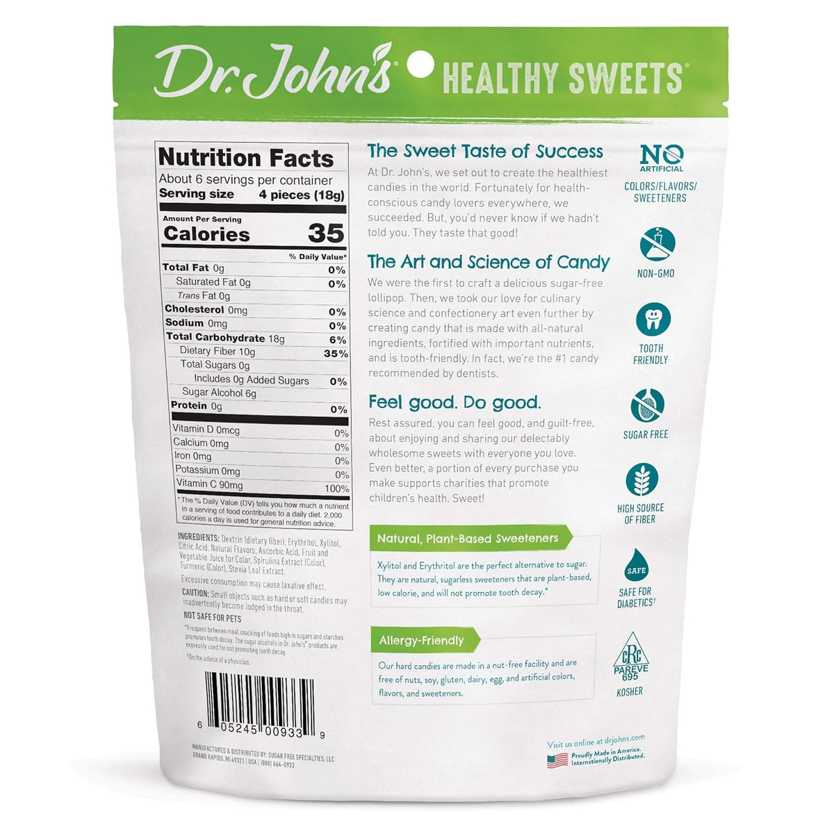Dr. John's Healthy Sweets Black Licorice Hard Candy – Individually Wrapped Office Treat for Between Meeting Pick Me Ups, Dye Free, 3.85 OZ